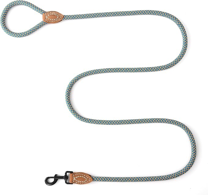 Mile High Life Rope Leash with Genuine Leather Connection, 6 FT/5 FT/4 FT, Heavy Duty Dog Leash for Medium & Large Dogs (Peacock Blue, 48 Inch)