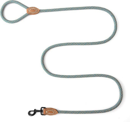 Mile High Life Rope Leash with Genuine Leather Connection, 6 FT/5 FT/4 FT, Heavy Duty Dog Leash for Medium & Large Dogs (Peacock Blue, 48 Inch)