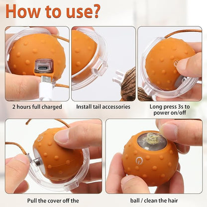 Oxawo Cat Toys Interactive Self Rolling Cat Balls with Mouse Tails Automatic Moving Fast on Carpet, Rechargeable & Motion Activated