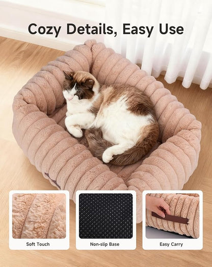 PETEMPO Heated Cat Bed Indoor, Pet Bed with 6 Temperature & 5 Timer Settings, Fluffy Cat Couch with Removable Machine-Washable Cover for Dogs Kitten Puppy in Winter, UL & FCC Certified, Small, Brown