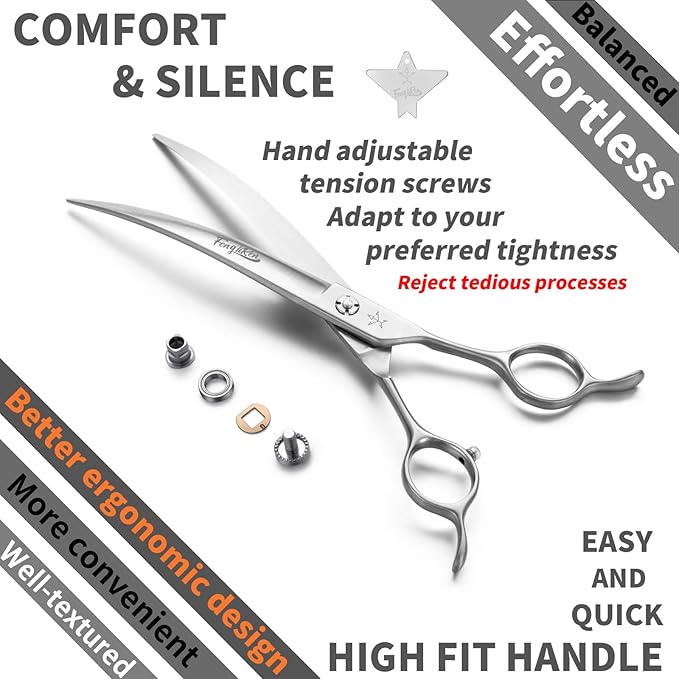 High-end Professional Dog Grooming Curved Scissors Pet Curved Shears 7.5 Inches Extremely Very Sharp Made Of Stainless Steel Alloy By Hand For Dog Cat Groomer