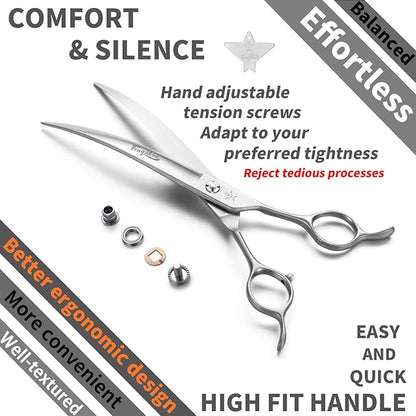 High-end Professional Dog Grooming Curved Scissors Pet Curved Shears 7.5 Inches Extremely Very Sharp Made Of Stainless Steel Alloy By Hand For Dog Cat Groomer