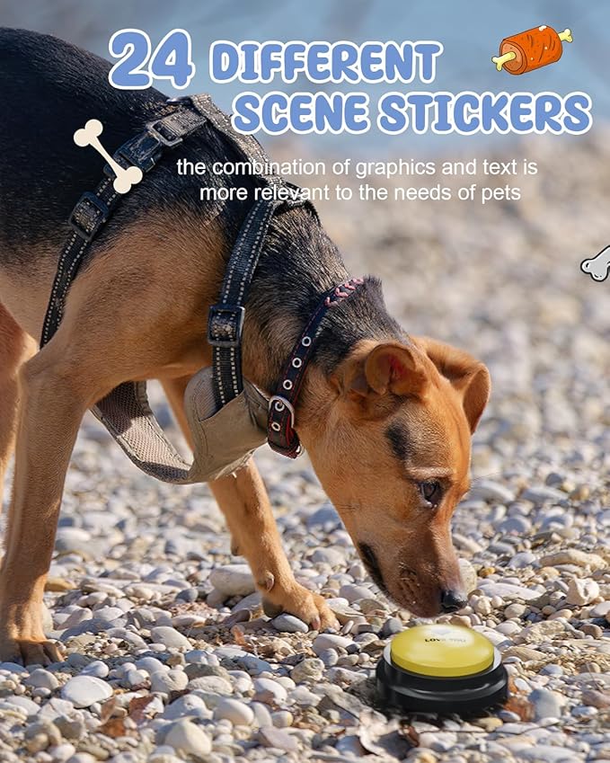 Acools Dog Buttons for Communication, 6 Pcs Dog Talking Button Set, 30s Voice Recordable Pet Training Buzzer, Speaking Buttons for Cats & Dogs with Waterproof Dog Activity Mat and 24 Scene Stickers