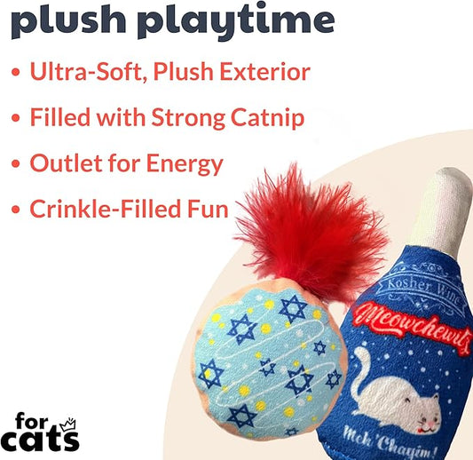 Huxley & Kent Plush Cat Toy - Hanukkah Interactive Catnip Toy for Cats & Kittens - Soft with Crinkle & Catnip - Fun Indoor Play - Jelly Roll & Meowchewitz 2pk