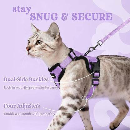 rabbitgoo Cat Harness and Leash for Walking, Escape Proof Soft Adjustable Vest Harnesses for Cats, Easy Control Breathable Reflective Strips Jacket, Light Purple, XXS