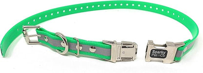 Sparky Pet Co - Apollo ECollar Replacement Strap - Dog Collar - Waterproof Biothane - Adjustable - Double Buckle - Quick Snap Metal Clasp - for Invisible Fence Systems - 3/4" x 28" (Reflective Green)