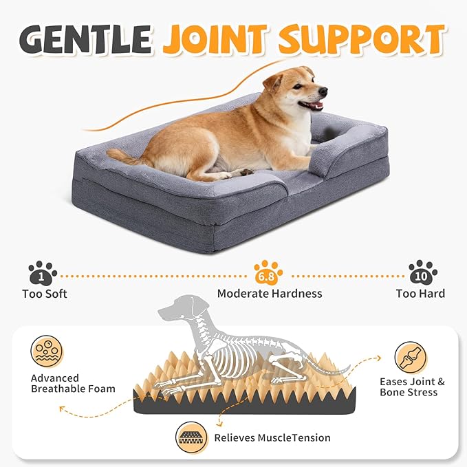 Makigued Orthopedic Dog Bed for Medium Dogs Egg Crate Foam Pet Sofa with Waterproof Liner, Removable Washable Cover, Nonslip Bottom, Cozy Couch for Small Medium Dogs, 28.0X 22.8X 6.7 in, Grey
