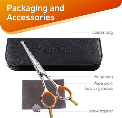 Fenice Peak 6'' Small Straight Scissors Lightweight Dog and Cat Grooming Scissors with Safety Round Tip JP440C Stainless Steel Sharp Blades for Body Facial Nose Ear and Paw Hair Easy Use