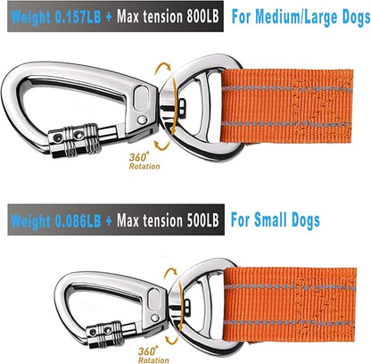 AUBELL Tactical Dog Leash Heavy Duty,4-6ft Reflective Strong No Pull Bungee Leash for Small Dogs with Comfortable Padded Double Handle,Car Seat Belt,360 Degree Rotating Carabiner,Orange