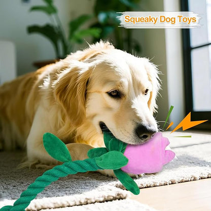 Rose Flower Plush Squeaky Dog Toys with Crink Paper for Small Medium Large Dogs