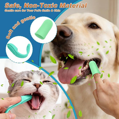 7-Piece Pet Grooming Kit with Storage Bag | Portable Bathing Set for Dogs & Cats | Includes Silicone Gloves, Deshedding Brushes & Finger Toothbrushes | All-in-One Pet Care (Sage Green)