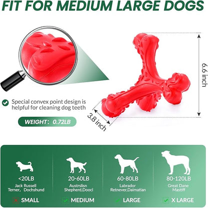 CVALIN Dog Chew Toys for Aggressive Chewers Large Breed,Indestructible Bones Toy，Durable Cleaning Toothbrush Natural Rubber Dog Toys… (Red)