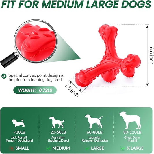 CVALIN Dog Chew Toys for Aggressive Chewers Large Breed,Indestructible Bones Toy，Durable Cleaning Toothbrush Natural Rubber Dog Toys… (Red)