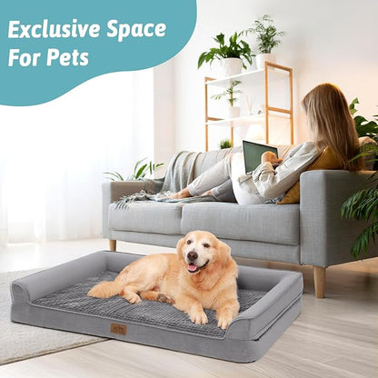COZY KISS Orthopedic Dog Bed for Large Dog, XL Pet Sofa for Extra Large Dog, Big Supportive Foam Bolster U Shaped Couch with Waterproof Lining Cover, Anti-Slip, Comfort, Washable, 42x30x7.5 inch, Grey