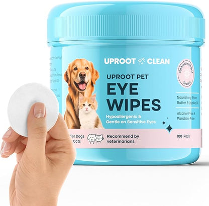 Uproot Clean Cat & Dog Eye Wipes: Hypoallergenic Eye Wipes for Dogs (100ct.) - Gentle & Cleansing Tear Stain Remover for Dogs - Reduce Discharge, Tear Stain Deep Clean Wrinkles Cats