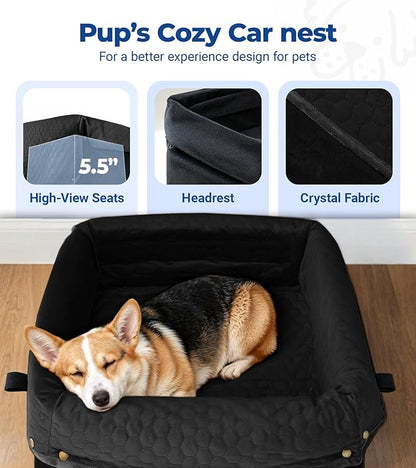Wagora Dog Car Seat for Small Medium Dogs, Travel Pet Car Bed with Removable Waterproof Cover, Memory Foam Dog Booster Seats Up to 35 lbs, Safety Belt and Storage Pocket(Black)