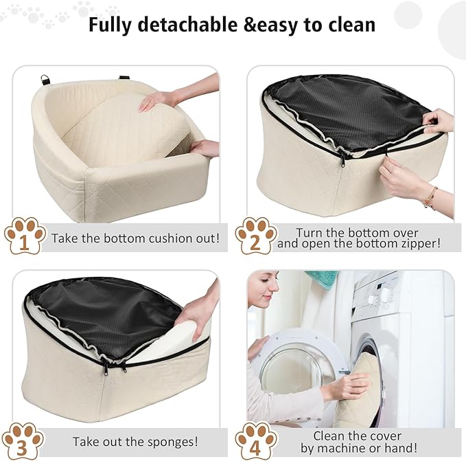 NEEZUKAR Dog Car Seat for Small Medium Dogs,Detachable Washable Dog Booster Seat Under 30lbs, Pet Car Seat Travel Bed with Storage Pockets and Dog Safety Belt (White)