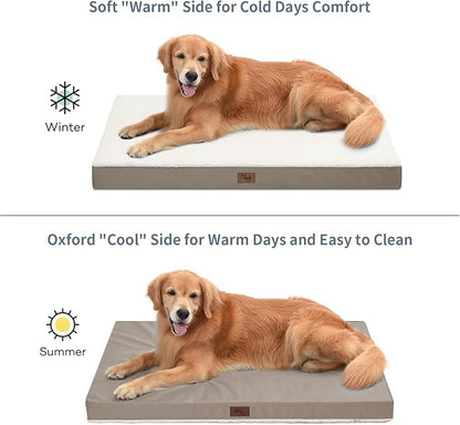 Tail Stories Orthopedic Dog Bed for Large Dogs, Plush Washable Pet Bed for Large Size Dogs with Egg Crate Foam & Removable Oxford Cover, 36x27 Inch, Khaki White