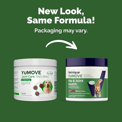Yumove Dog Joint Supplement, Hip and Joint Supplement for Dogs with Glucosamine Chondroitin, Hyaluronic Acid, Green Lipped Mussel and Omega 3, Dog Hip and Joint Aches and Stiffness (150 Tasty Bites)
