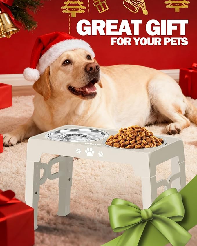 Elevated Dog Bowls, Dog Feeder with 1*Stainless Steel Dishes & 1*Slow Feeder Bowl, 5 Heights Adjustable Raised Stand for Medium Large, Food Dishes with Non-Slip Feet
