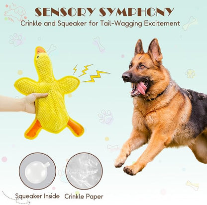 No Stuffing Dog Squeak Toys- Chew Toys for Small Medium Large Breed- Durable Puppy Teething Interactive to Keep Them Busy- Best Birthday Gift(Yellow Duck)