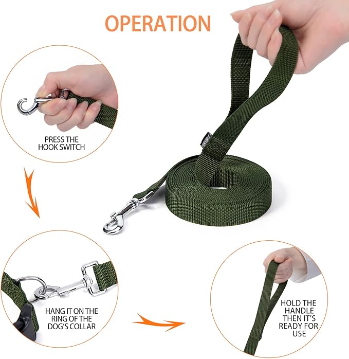 Siumouhoi Strong Durable Nylon Dog Training Leash, 1 Inch Wide Traction Rope, 6 ft 10ft 15ft Long, for Small and Medium Dog (Military Green, 15 Feet)