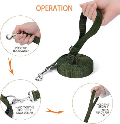 Siumouhoi Strong Durable Nylon Dog Training Leash, 1 Inch Wide Traction Rope, 6 ft 10ft 15ft Long, for Small and Medium Dog (Military Green, 15 Feet)