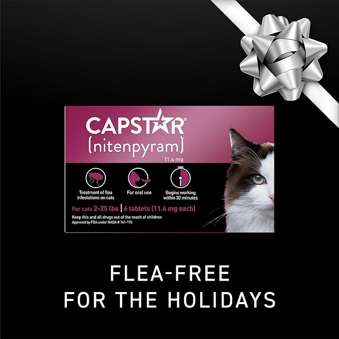 Capstar (nitenpyram) Cat Flea Treatment, Fast-Acting Oral Flea Treatment for Cats 2-25 lbs, Vet-Recommended Medication Tablets Start Killing in 30 Minutes, 6 Doses