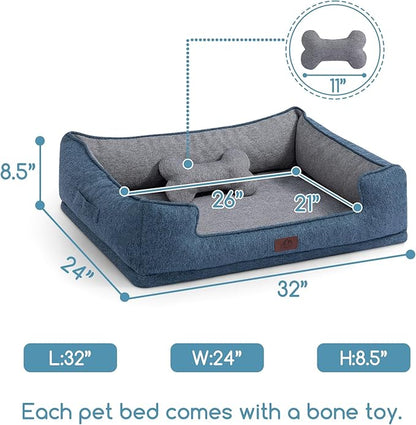 Hollypet Orthopedic Rectangle Dog Bed for Medium Dogs, Supportive Egg-Crate Foam Pet Beds with Removable Washable Waterproof Cover and Non-Slip Bottom, Blue, 32" L x 24" W x 8.5" Th