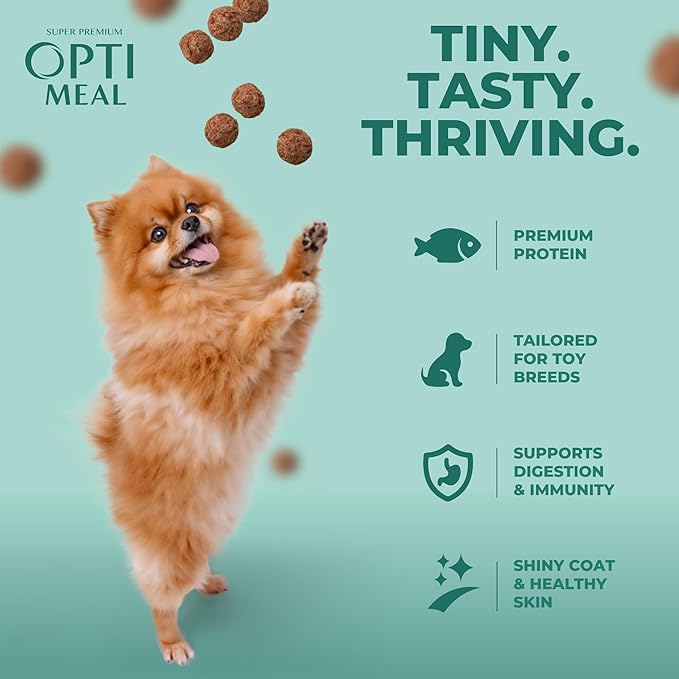 Optimeal Toy Breed Dry Dog Food – Small Kibble for Small Dogs, High Protein, Natural Ingredients, Skin & Digestive Support, Premium Nutrition – Salmon & Brown Rice, 8.8 lbs