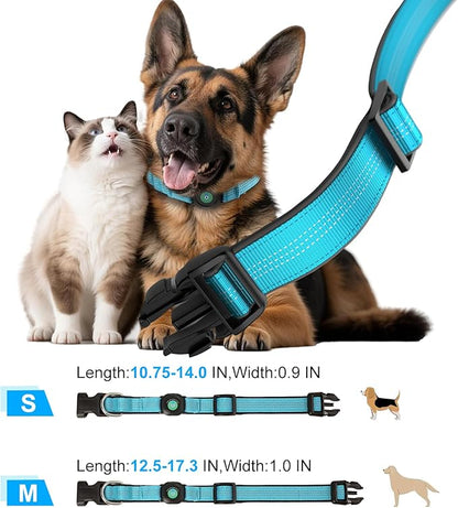 GPS Dog Collar(1 Pack), Mini GPS Cat Tracker, GPS Tracker for Dogs (iOS Only), No Monthly Fee, Compatible with Apple Find My, Anti-Lost, Finder Tag for Kitten Puppy Blue M(13.2"-17.5")