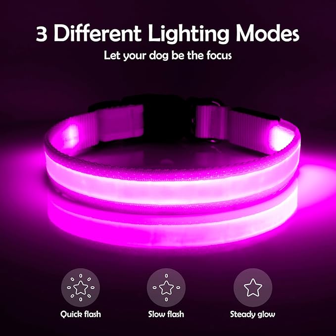 VIZPET LED Dog Collar, Light Up Dog Collar Adjustable USB Rechargeable Super Bright Safety Light Glowing Collars for Dogs (Purple, Large[18.89-23.62 inch/48-60cm])