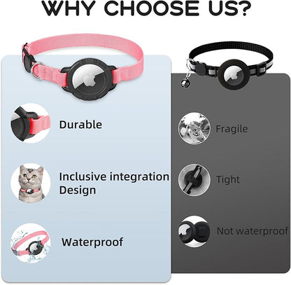 AirTag Cat Collars, Stretchy Collar with Apple AirTag Holder and Bell, Breakaway Ultra Design Elastic GPS Tracking Collars for Cats and Puppies, (7.5-12.5 Inch), Hot Pink