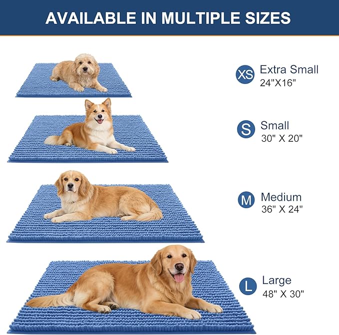 OLANLY Dog Door Mat for Muddy Paws 24x16, Ultra Absorbent Chenille Mud Doormat, Non-Slip Washable and Dirt Trapping Doormat for Indoor Entryway, Quick-Dry Indoor Pet Bed Mats for Dogs, Cornflower Blue