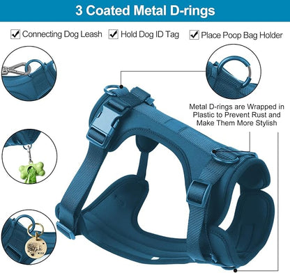 No Pull Lightweight Dog Harness: Adjustable Durable Breathable Mesh Pet Vest Harness with Soft & Comfortable Cushion, for Small Medium Large Dogs (Small, Navy)