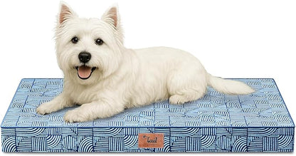 Tail Stories Outdoor Dog Bed for Small Dogs & Cats, Waterproof Dog Crate Mat Orthopedic Egg Crate Foam with Washable Removable Oxford Cover, White Blue