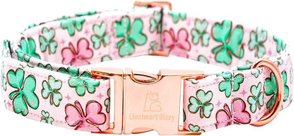Lionheart glory St. Patrick Dog Collar, Clover Pink Collar for Small Dogs Spring Female Dog Collars Adjustable Heavy-Duty Dogs Collar Pet Gift