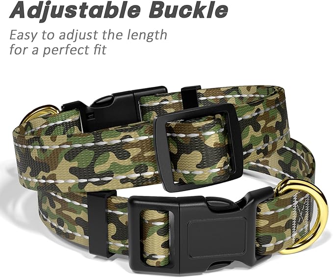 MOODEL Reflective Dog Collar for Large Dogs, Cute Camouflage Adjustable Heavy-Duty Nylon Puppy Collar for Boy and Girl Female, Soft Pet Accessories with Quick Release Buckle, Green