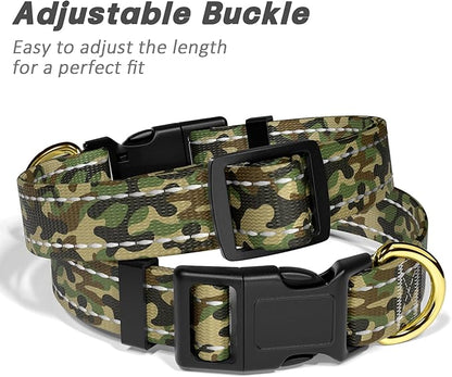 MOODEL Reflective Dog Collar for Medium Dogs, Cute Camouflage Adjustable Heavy-Duty Nylon Puppy Collar for Boy and Girl Female, Soft Pet Accessories with Quick Release Buckle, Green