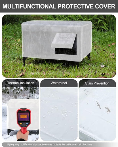 Heated Cat House for Outside,Dual Camera Mounts,100% Weatherproof & Extremely Insulated,Elevated Feral Cat Shelter with Escape Door,Waterproof Eaves for Outdoor Stray Barn Cat(Dark Camo,S)