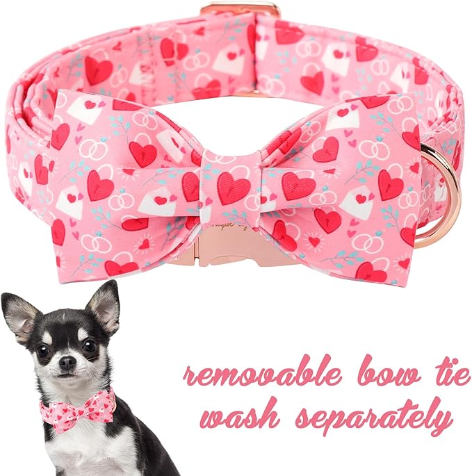 Unique Style Paws Valentine's Dog Collar with Bow Love Letter Lock Cotton Puppy Collars Wedding for Small Medium Large Dogs