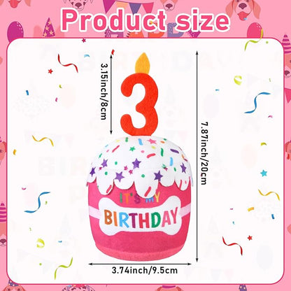 Dog Birthday Cake Toy Accessories for Girl Boy Gifts, Squeaky Plush Toy for Dog Birthday Party Decor Favor for Large, Medium and Small Dogs(3rd,Pink)