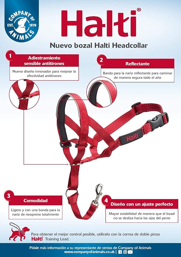 Halti Headcollar - Stop Your Dog Pulling on the Leash. Adjustable, Reflective and Lightweight, with Padded Nose Band. Dog Training Anti-Pull Collar for Medium Dogs (Size 3, Red)