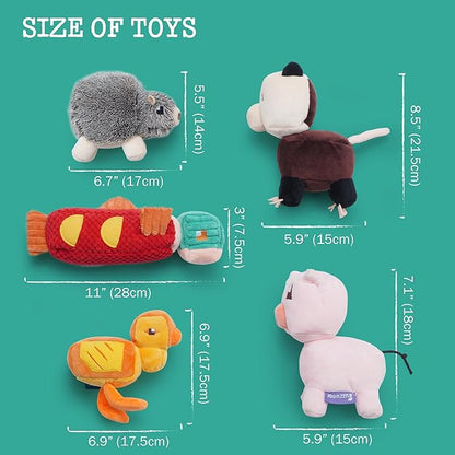 5 PC Pixel Style Dog Toy Plushies, Squeaky Dog Toys Crinkle Plush Stuffed Dog Chew Toy for Small Medium Large Breeds, Christmas Dog Toys Stocking Stuffers