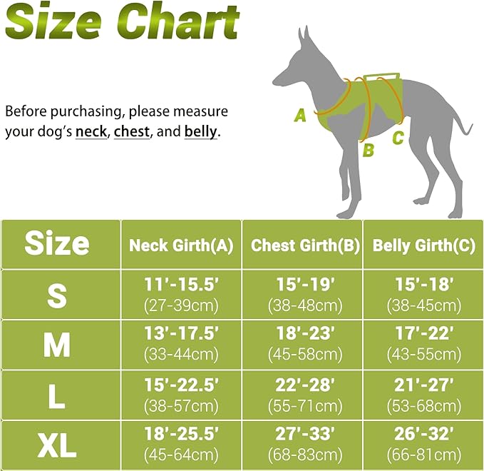 BELPRO Multi-Use Support Dog Harness, Escape Proof No Pull Reflective Adjustable Vest with Durable Handle, Dog Walking Harness for Big/Active Dogs (Green, S)