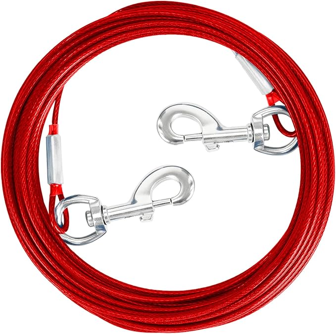 Tie Out Cable for Dogs,10/20/30/50/100FT Dog Leads for Yard Chew Proof,Heavy Duty Tie Out Cable for Large Dogs Up to 125lbs,Dog Runner Tether (Red, 125Ibs 10ft)