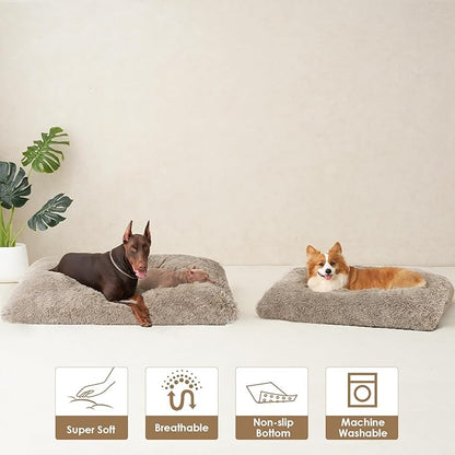 EHEYCIGA Fluffy XXL Dog Crate Pad, Plush Faux Fur Dog Bed for Extra Large Dogs, Calming Anti Anxiety XXL Bed, Washable Soft Warm Crate Mat with Non-Slip Bottom, Taupe