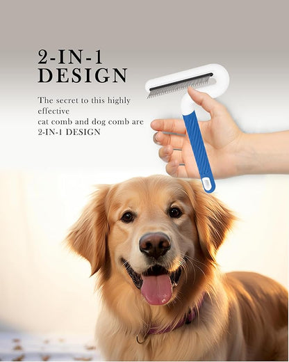Flea Comb,TailGurus Pet Flea Comb for Dogs & Cats - Grooming Tool with Long & Short Steel Teeth, Safely Removes Tangles and Knots, Gentle Detangling Brush for Pet Hair (TG2042)(Blue)