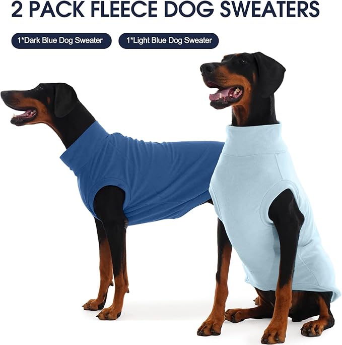 IECOii 2 Pack Fleece Sweaters for Dachshunds - Warm Cold Weather Coat & Stretchy Fleece Vest with Leash Hole, Cozy Pet Sweatshirt for Daily Wear, Machine Washable (Size L, Dark Blue & Light Blue)