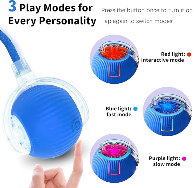 MAXTOOA Interactive Cat Toys for Indoor Cats Smart Automatic Ball Rolling for Bored Kitten Pet Upgraded Speedy Moving Chase Dogs Toy Blue